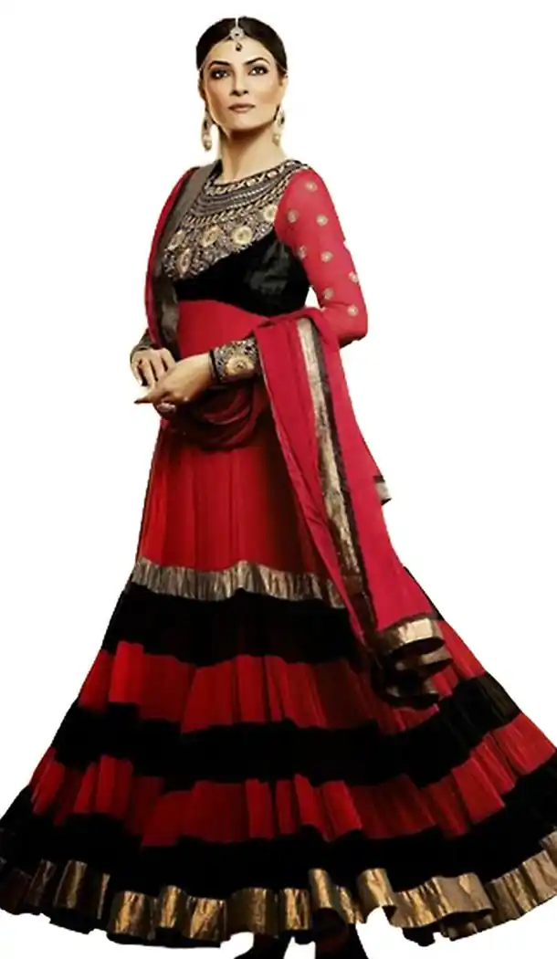 Georgette Fabric Anarkali Churidar Suit in Red Color | FH457671582