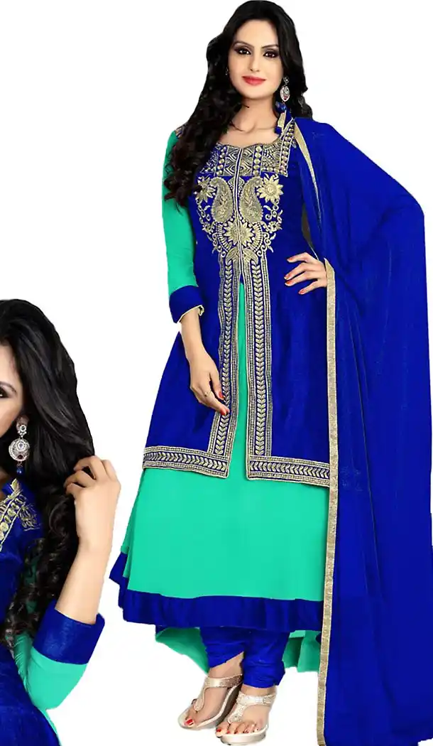 Georgette Fabric Anarkali Churidar Suit in Royal Blue Color | FH457671585