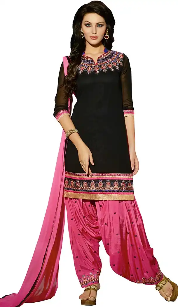 Punjabi Georgette Fabric Anarkali Patiyala Suit in Black Color | FH457671586