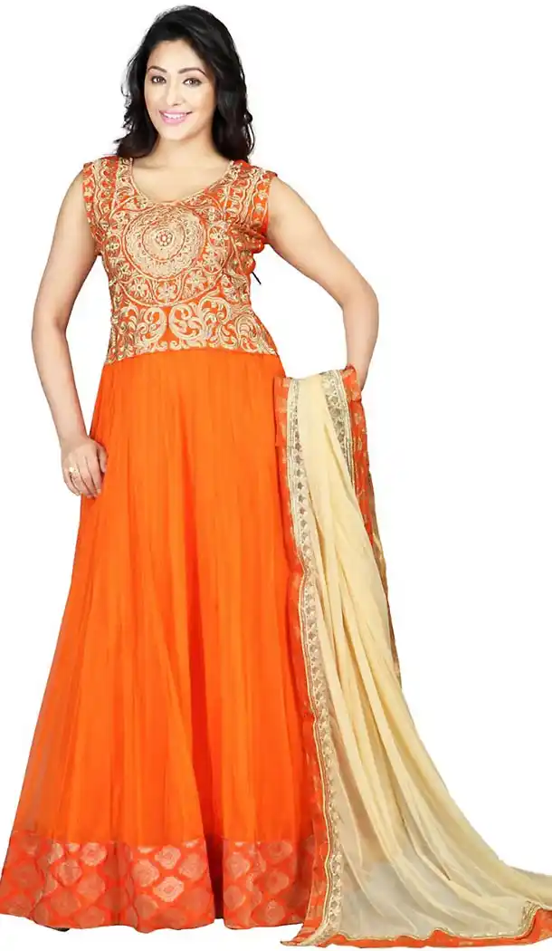 Orange Color Georgette Fabric Anarkali Churidar Suit with Dupatta | FH457771588