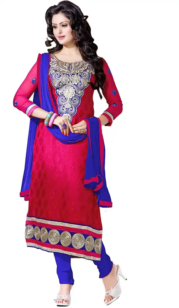 Deep Pink Color Brasso Fabric Straight Cut Churidar Suit with Dupatta | FH457771591