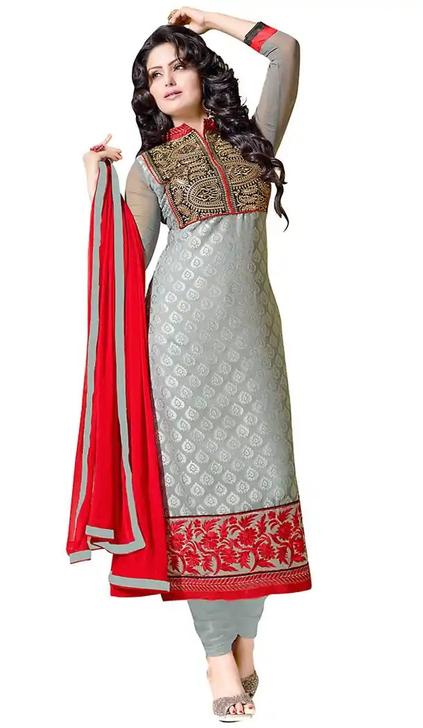 Dove Color Brasso Fabric Straight Cut Churidar Suit with Dupatta | FH457771595