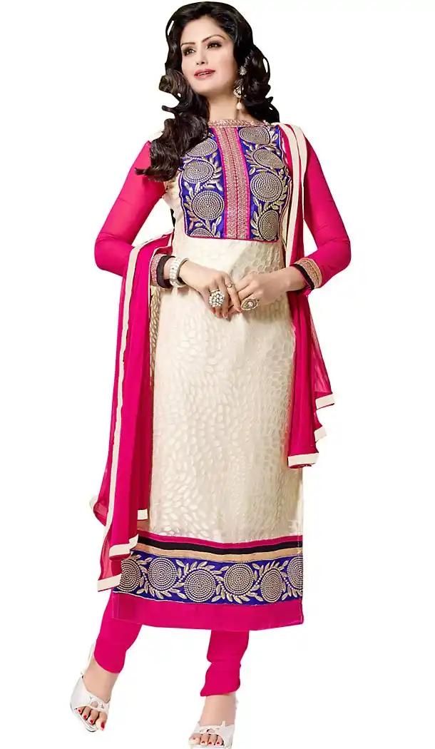 Off White Color Brasso Fabric Straight Cut Churidar Suit with Dupatta | FH457771596