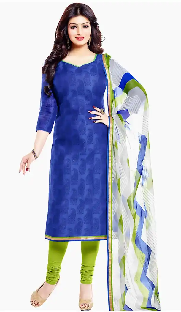 Blue Color Chanderi Silk Fabric Straight Cut Churidar Suit with Dupatta | FH457771597