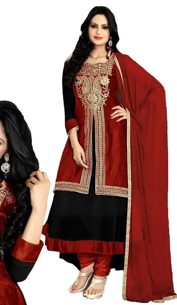 Black Color Georgette Fabric Anarkali Churidar Suit with Dupatta | FH457771599