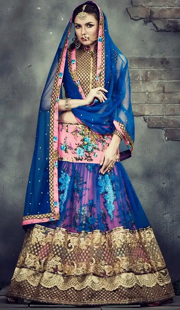 Net Fabric A Line Style Lehenga Choli in Blue Color | FH457871600