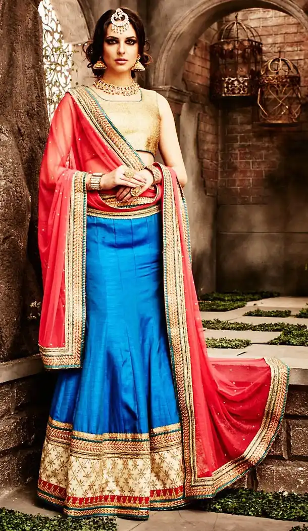Raw Silk Fabric A Line Style Lehenga Choli in Sky Blue Color | FH457871602