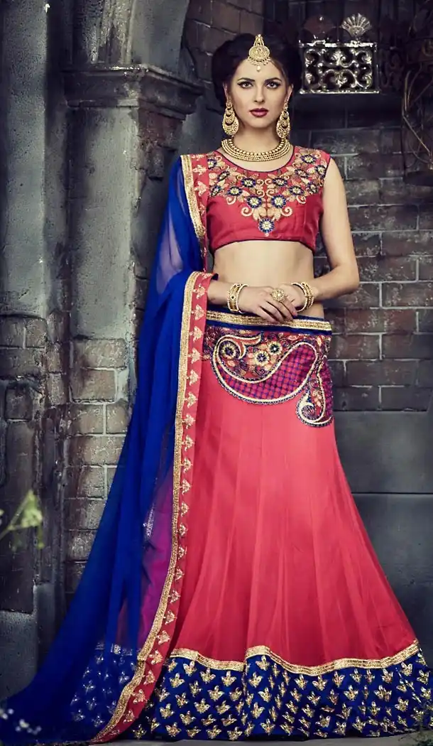 Net Fabric A Line Style Lehenga Choli in Crimson Color | FH457871604