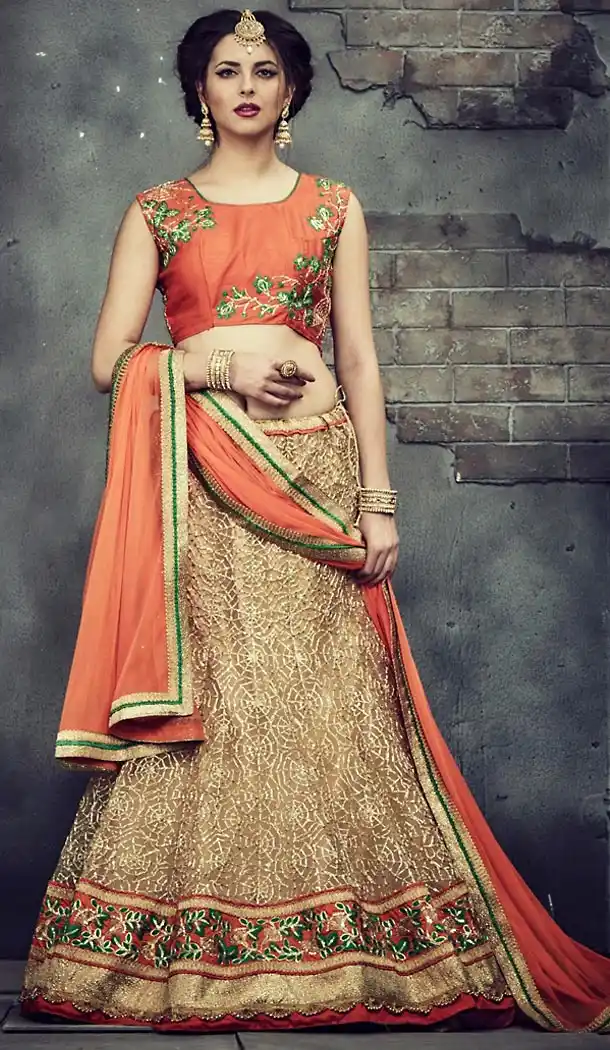 Net Fabric A Line Style Lehenga Choli in Tan Brown Color | FH457871605
