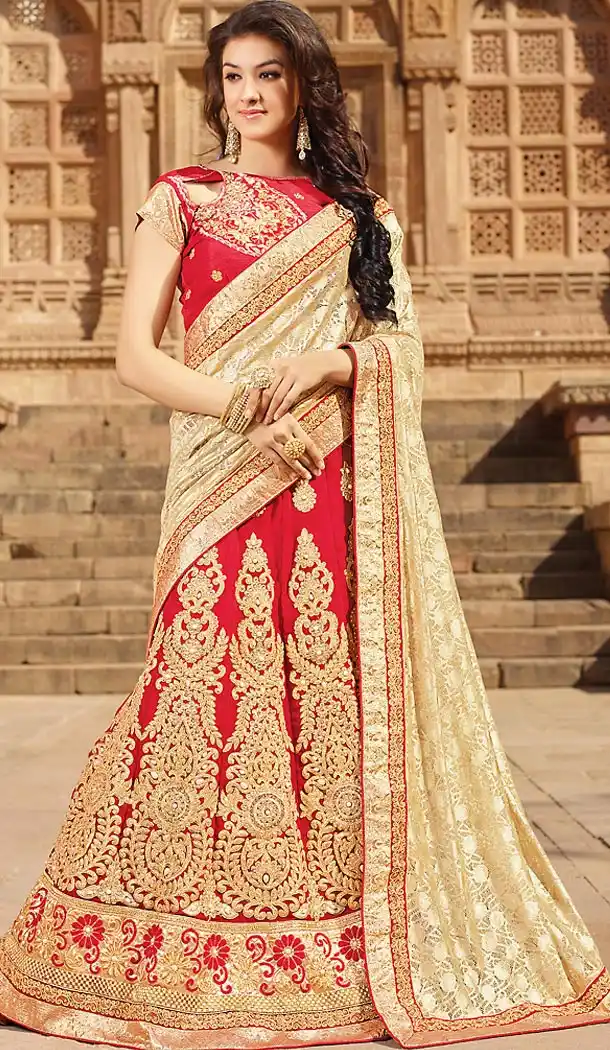 Georgette Fabric Traditional Style Sarees in Red Color | FH457971609