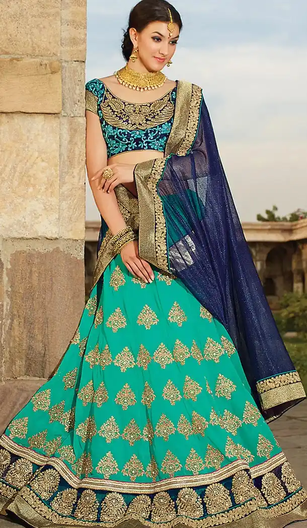 Georgette Fabric Circular Style Lehenga Choli in Turquoise Color | FH457971611