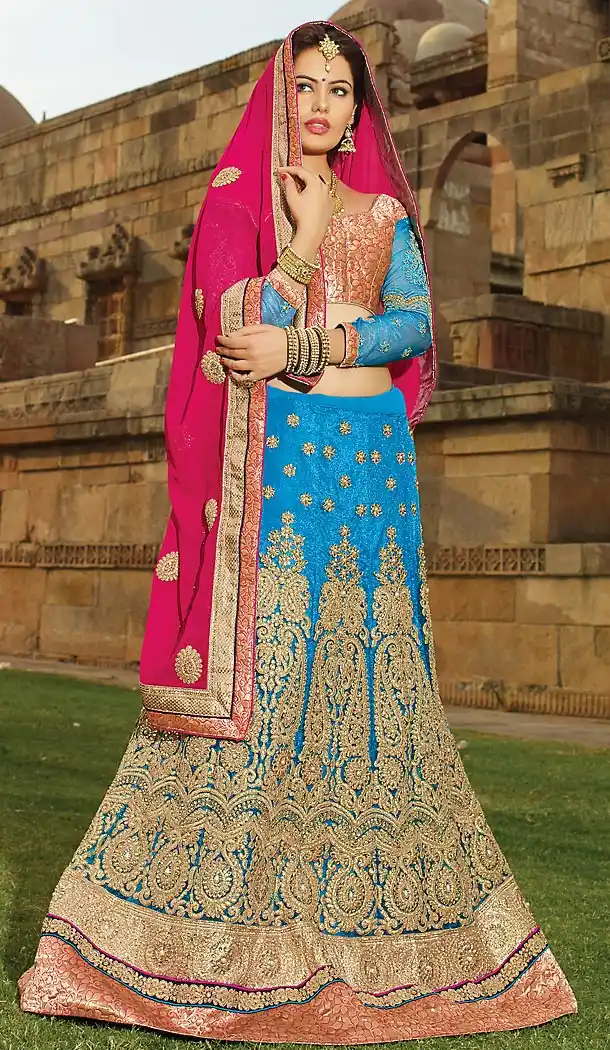 Fancy Fabric A Line Style Lehenga Choli in Sky Blue Color | FH457971612