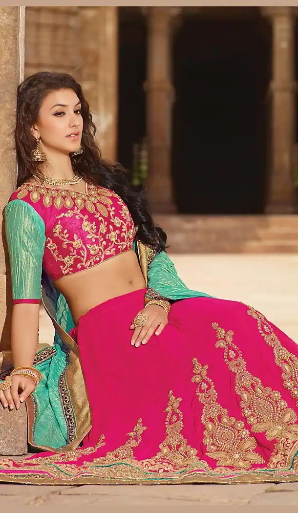 Georgette Fabric A Line Style Lehenga Choli in Deep Pink Color | FH457971613