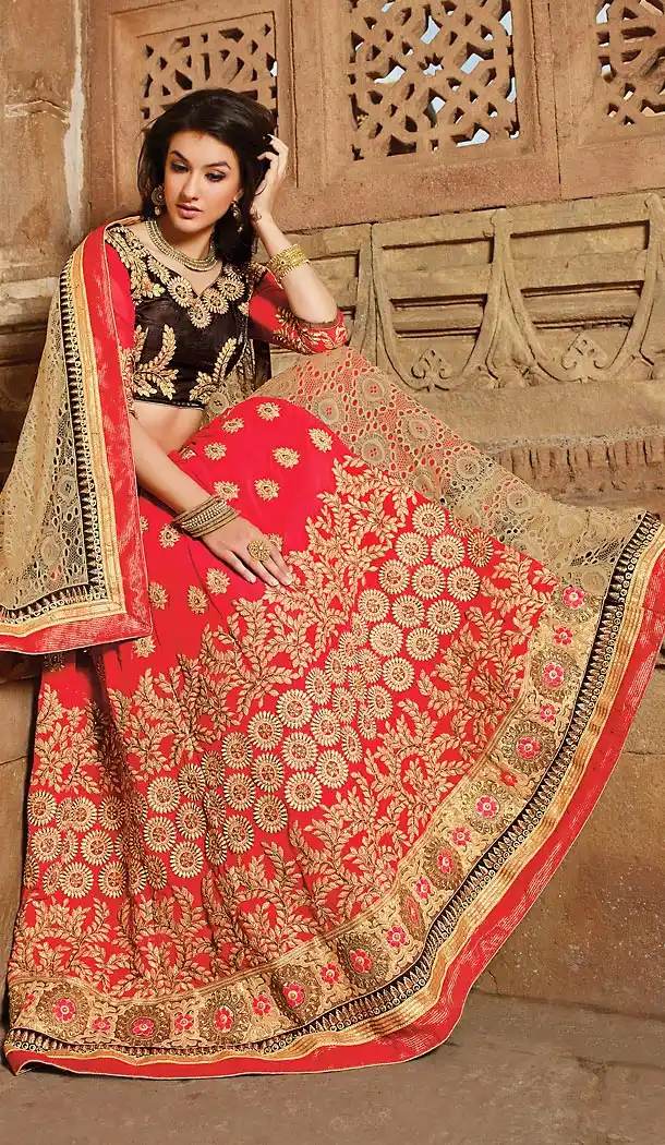 Georgette Fabric Circular Style Lehenga Choli in Red Color | FH457971614