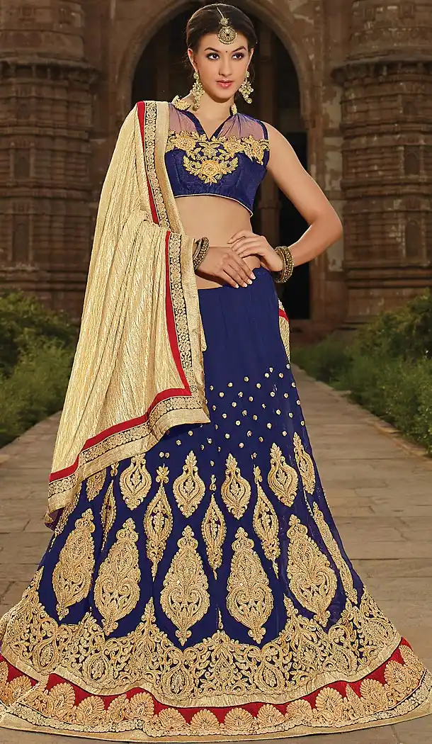 Georgette Fabric Circular Style Lehenga Choli in Navy Blue Color | FH457971615