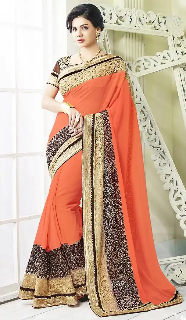 Orange Color Georgette Traditional Modern Saree Blouse Stitched | FH458071617