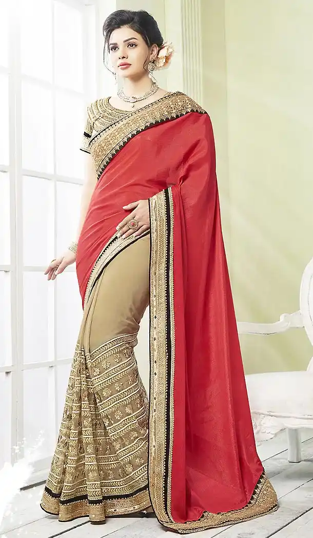 Tan Brown Color Georgette Traditional Modern Saree Blouse Stitched | FH458071618
