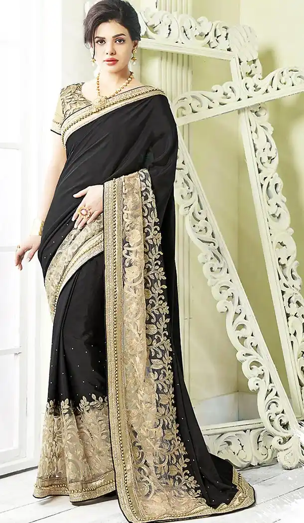 Black Color Georgette Traditional Modern Saree Blouse Stitched | FH458071620
