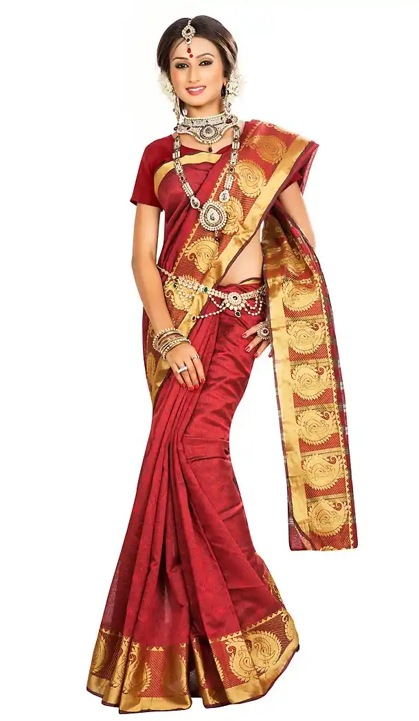 Banarasi Silk Maroon Color Daily Wear Saree Blouse | FH458171634