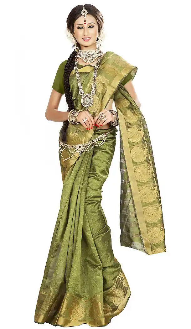 Banarasi Silk Mehendi Green Color Daily Wear Saree Blouse | FH458171639