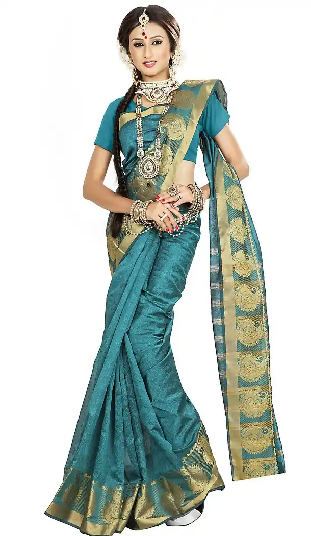Banarasi Silk Teal Blue Color Daily Wear Saree Blouse | FH458171640