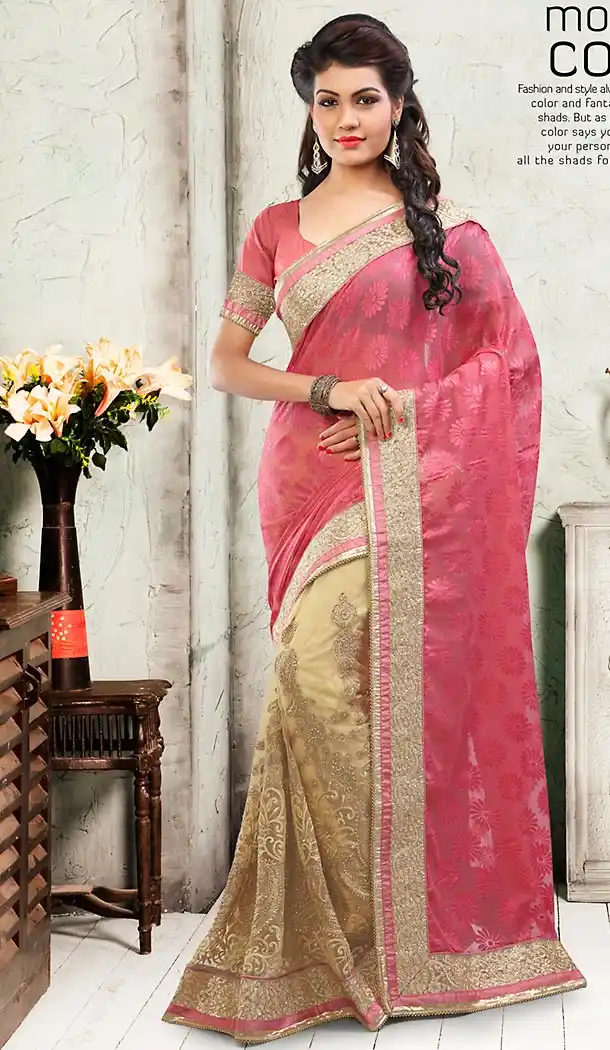 Salmon Color Georgette Embroidered Saree Blouse | FH458471670