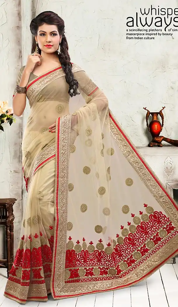 Tan Brown Color Net Embroidered Saree Blouse | FH458471672