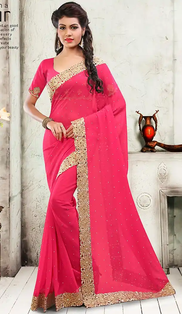 Deep Pink Color Georgette Embroidered Saree Blouse | FH458471676