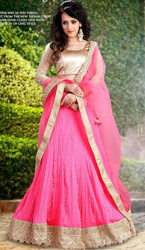 Deep Pink Tussar Silk A Line Style Readymade Lehenga Choli | FH458971722