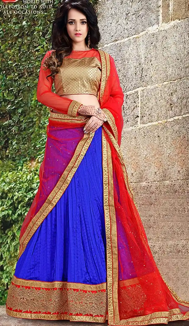 Blue Color Tussar Silk A Line Style Readymade Lehenga Choli | FH458971723