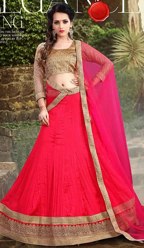 Deep Pink Color Tussar Silk A Line Style Readymade Lehenga Choli | FH458971724