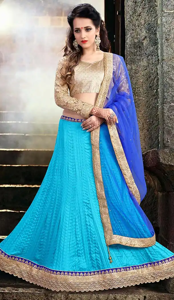 Sky Blue Color Tussar Silk A Line Style Readymade Lehenga Choli | FH458971725