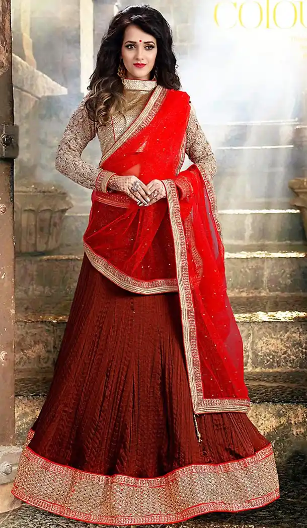 Maroon Color Tussar Silk A Line Style Readymade Lehenga Choli | FH458971727