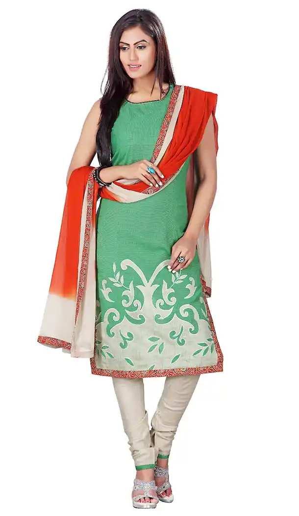 Chrome Green Color Cotton Straight Cut Readymade Churidar Suit | FH459171737