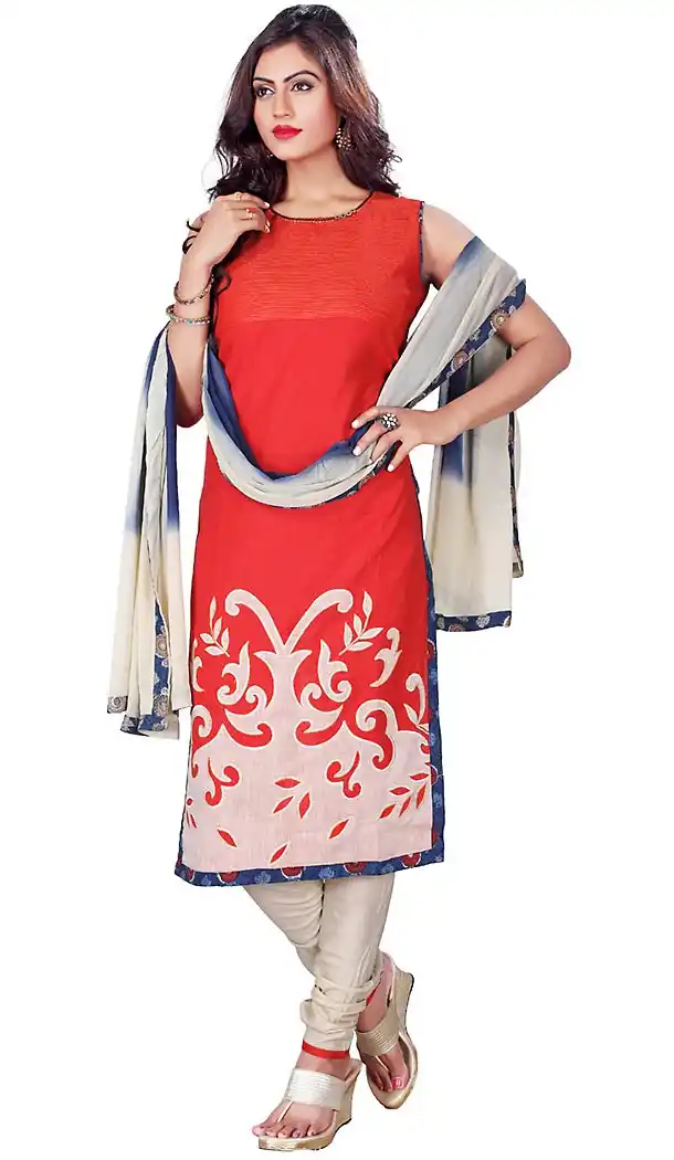 Red Color Cotton Straight Cut Readymade Churidar Suit | FH459171738