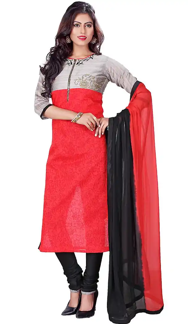 Red Color Kora Silk Straight Cut Readymade Churidar Suit | FH459171740