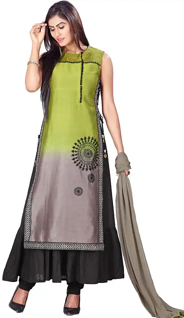 Mehendi Green Color Kora Silk Achkan Style Readymade Churidar Suit | FH459171745