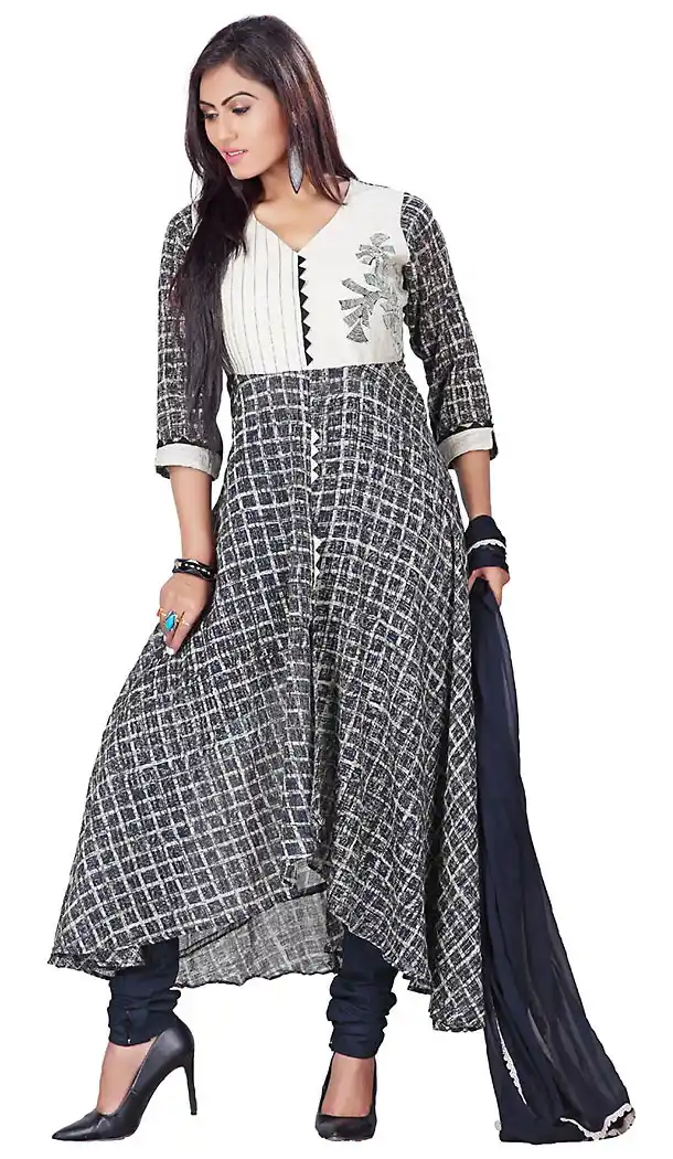 Navy Blue Color Kora Silk A Line Style Readymade Churidar Suit | FH459171747