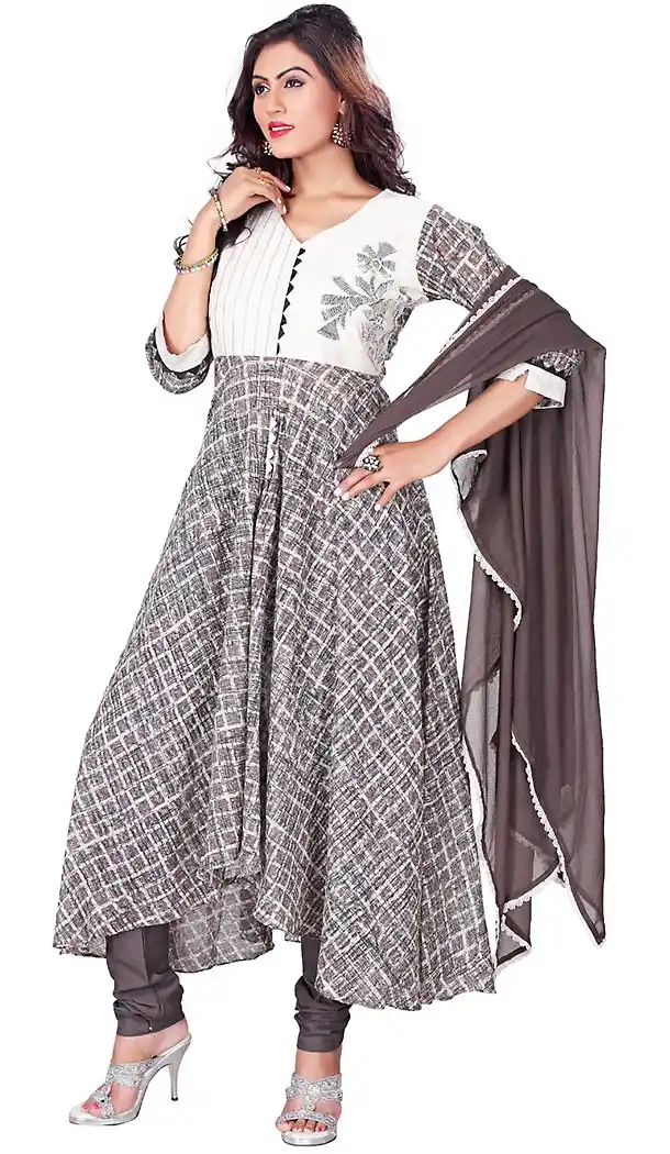 Chocolate Color Kora Silk A Line Style Readymade Churidar Suit | FH459171748