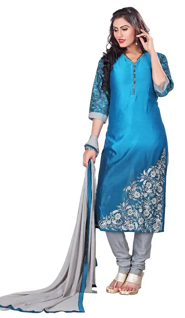Sky Blue Color Kora Silk Straight Cut Readymade Churidar Kameez | FH459271749