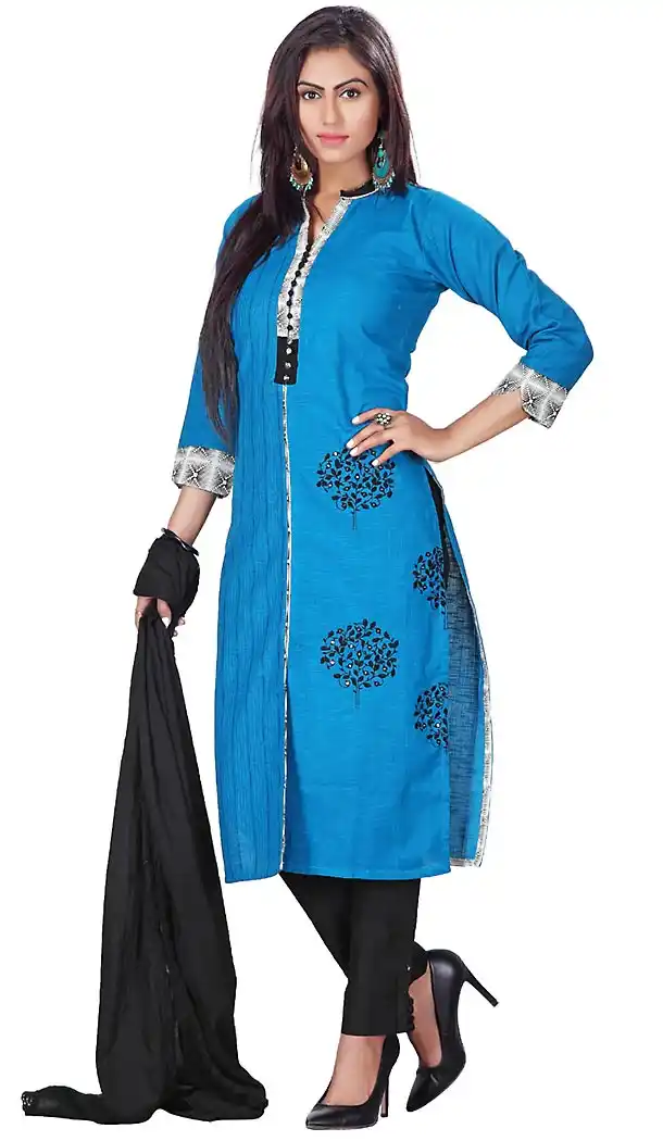 Sky Blue Color Cotton Straight Cut Readymade Narrow Pants Suit | FH459271751