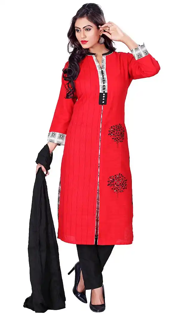 Deep Scarlet Color Cotton Achkan Style Readymade Narrow Pants Suit | FH459271752