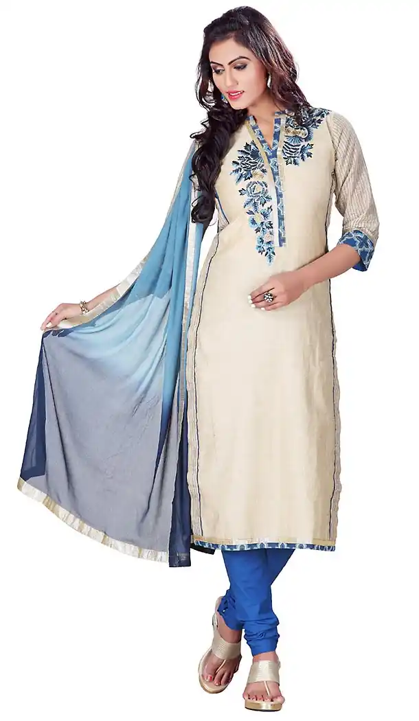 Beige Color Kora Silk Straight Cut Readymade Churidar Suit | FH459271755
