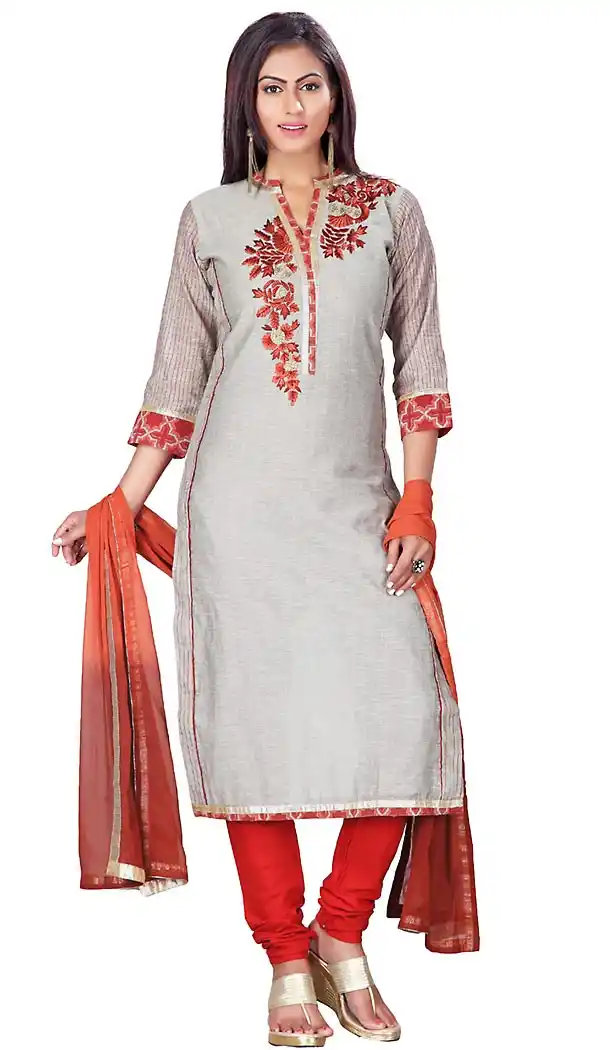 Dove Color Kora Silk Straight Cut Readymade Churidar Suit | FH459271756
