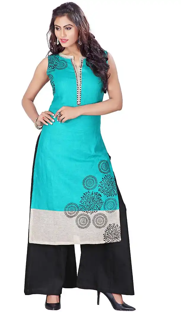 Light Turquoise Color Cotton Achkan Readymade Palazzo Suit | FH459271759