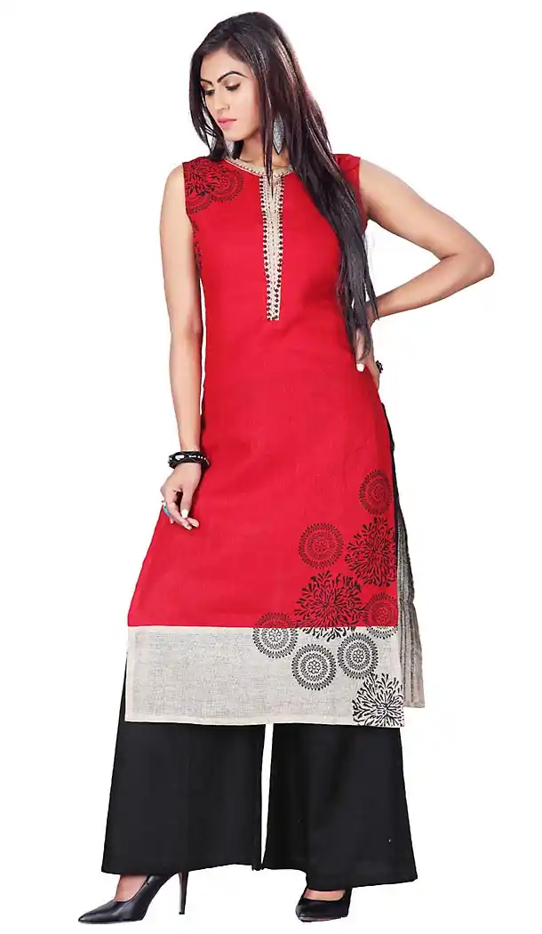 Crimson Color Cotton Straight Cut Readymade Palazzo Suit | FH459271760
