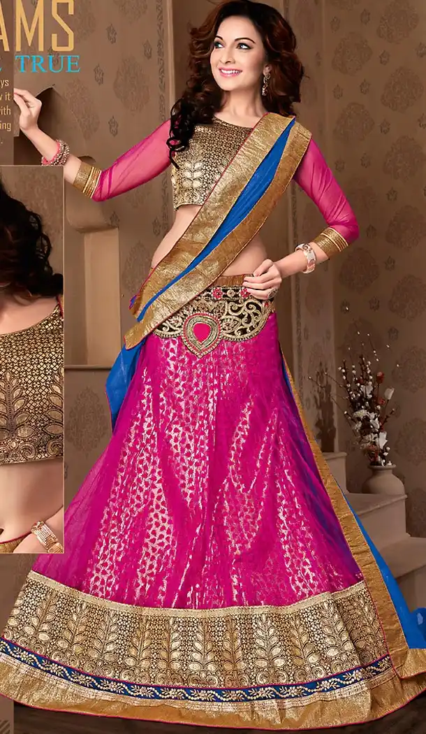 Deep Pink Color Net Circular Style Stitched Lehenga Choli | FH459471777