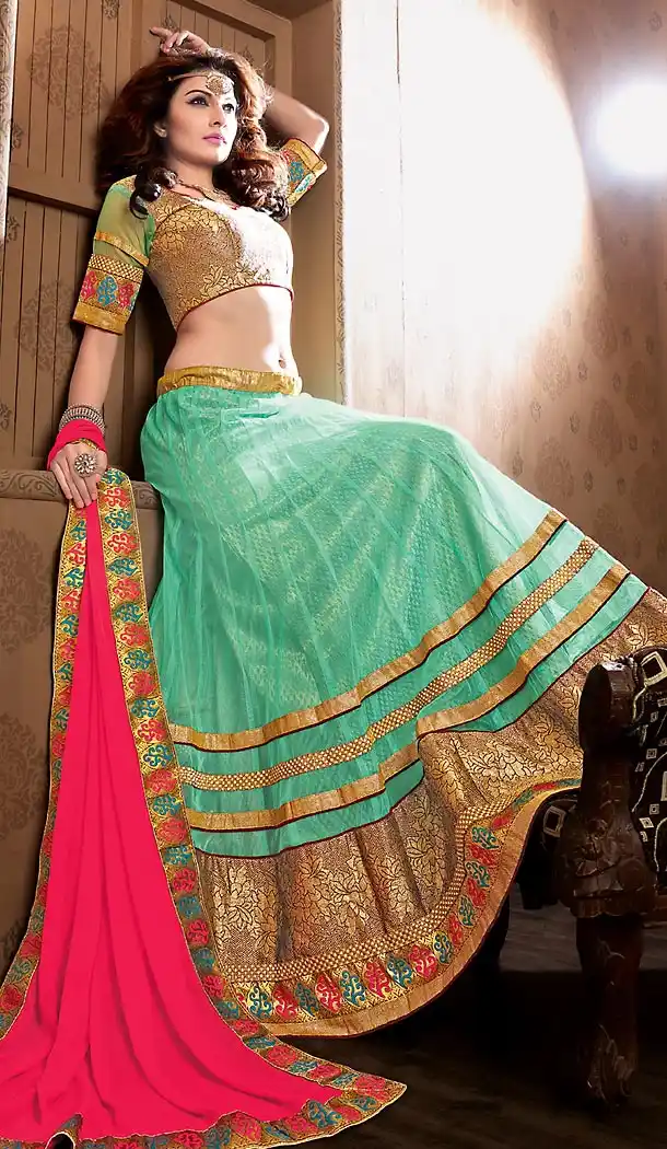 Light Turquoise Color Net Circular Style Stitched Lehenga Choli | FH459471778