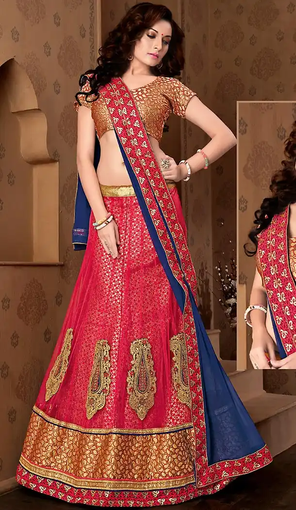 Deep Pink Color Net A Line Style Stitched Lehenga Choli | FH459471779