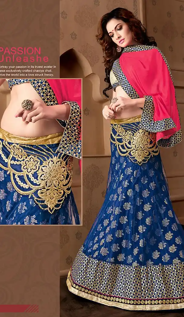 Navy Blue Color Net A Line Style Stitched Lehenga Choli | FH459471780